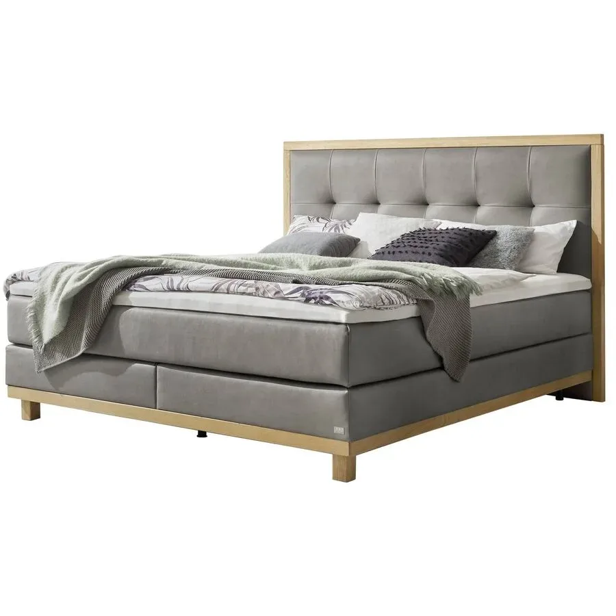 Hasena Boxspringbett Cecilia Grau/Braun Stoff/Holz/Holzwerkstoff 180 x 200 cm - Farbe: Steel - Material: Stoff/Holz/Spanplatte - Boxspringbett