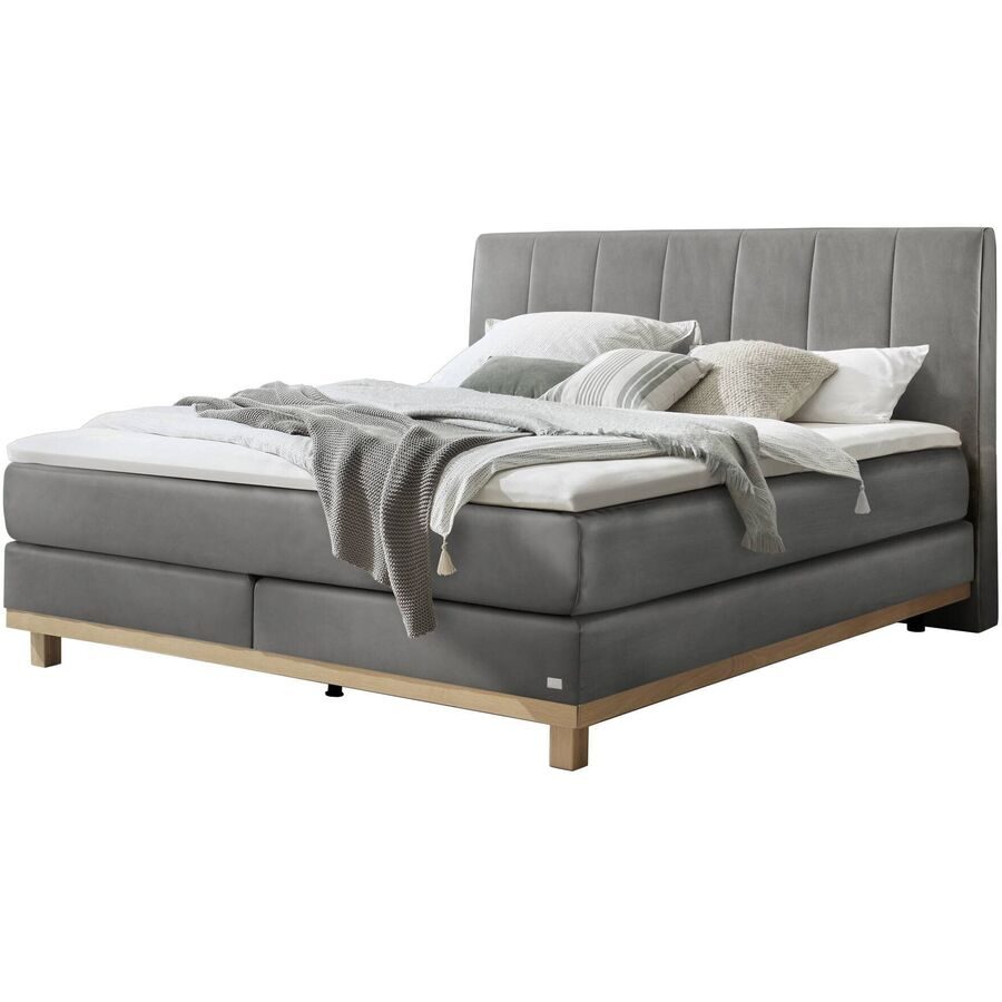 Hasena Boxspringbett Estela Grau Stoff 140 x 200 cm - Farbe: stahl - Boxspringbett