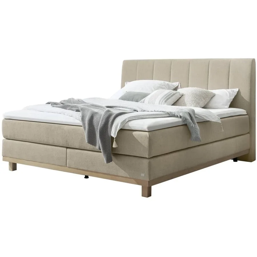 Hasena Boxspringbett Estela Beige Stoff/Holz/Holzwerkstoff 160 x 200 cm - Farbe: sand - Material: Stoff/Holz/Spanplatte - Boxspringbett