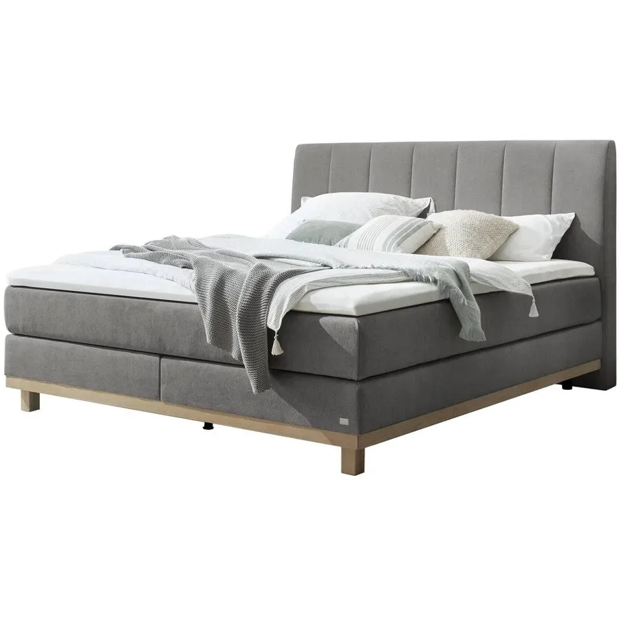 Hasena Boxspringbett Estela Grau/Braun Stoff/Holz/Holzwerkstoff 180 x 200 cm - Farbe: Grey - Material: Stoff/Holz/Spanplatte - Boxspringbett