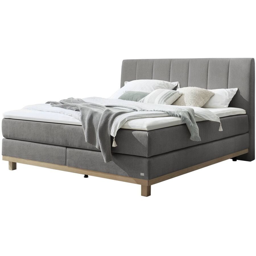 Hasena Boxspringbett Estela Grau/Braun Stoff/Holz/Holzwerkstoff 200 x 200 cm - Farbe: grey/natur - Material: Stoff/Holz/Spanplatte - Boxspringbett