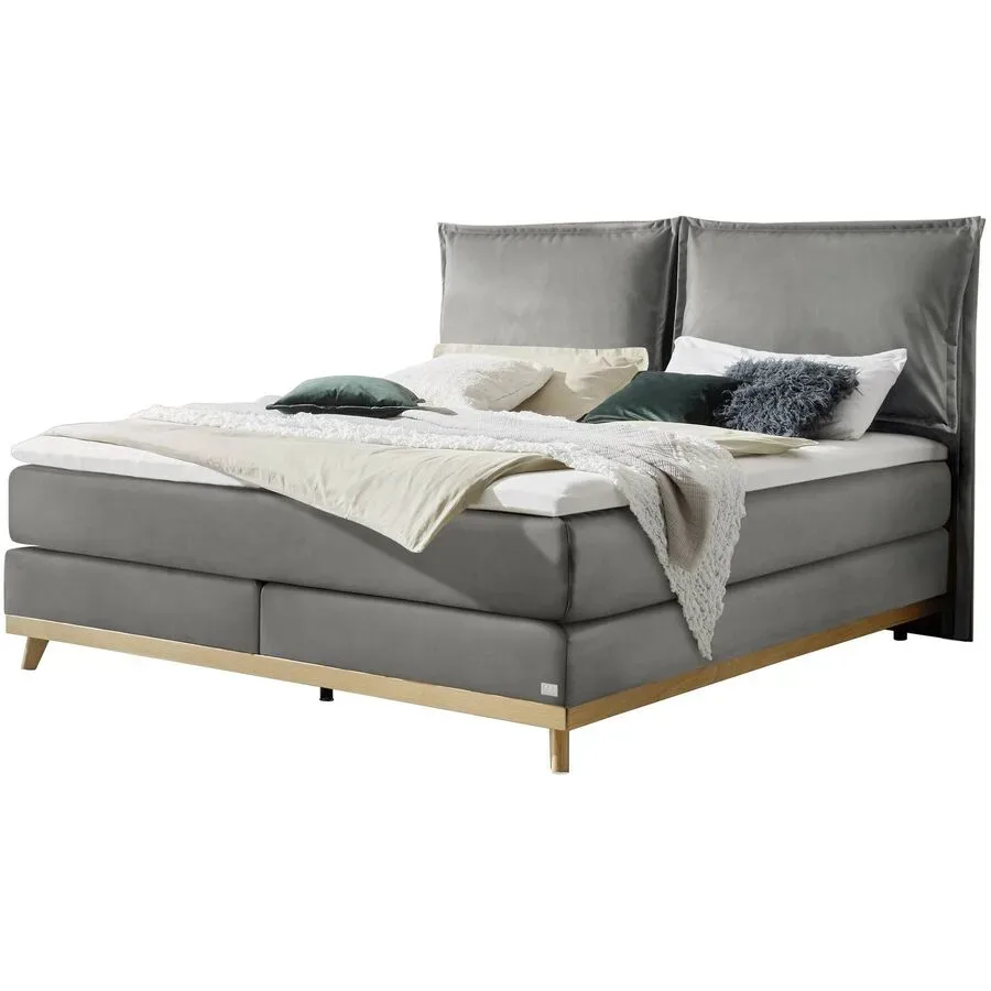 Hasena Boxspringbett Imelda Grau/Braun Stoff/Holz/Holzwerkstoff 160 x 200 cm - Farbe: stahl/natur - Material: Stoff/Holz/Spanplatte - Boxspringbett