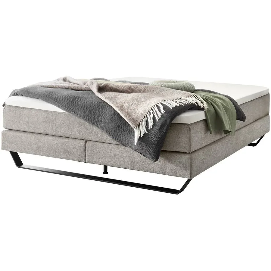 Hasena Boxspringbett Julieta Grau Stoff/Holz/Holzwerkstoff 180 x 200 cm - Farbe: Light Grey - Material: Stoff/Holz/Spanplatte - Boxspringbett