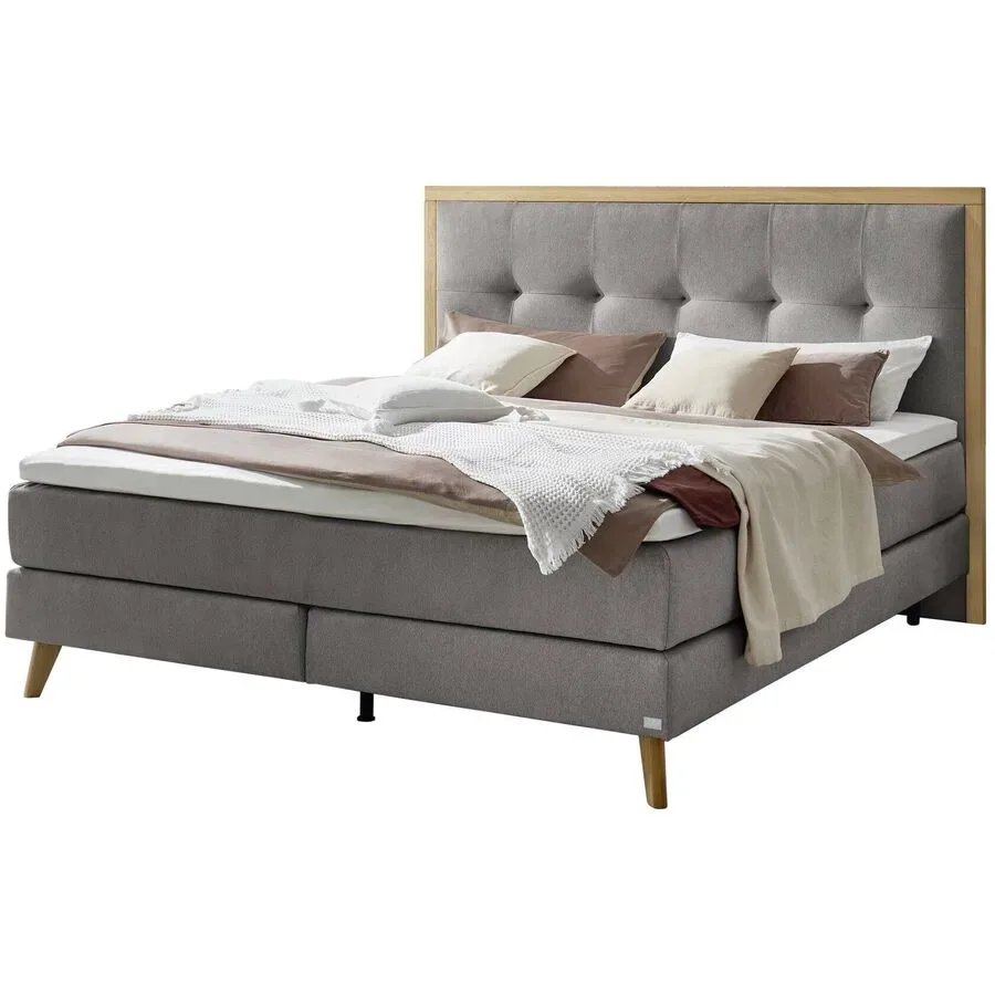 Hasena Boxspringbett Marisol Grau/Braun Stoff/Holz/Holzwerkstoff 180 x 200 cm - Farbe: grey/natur - Material: Stoff/Holz/Spanplatte - Boxspringbett