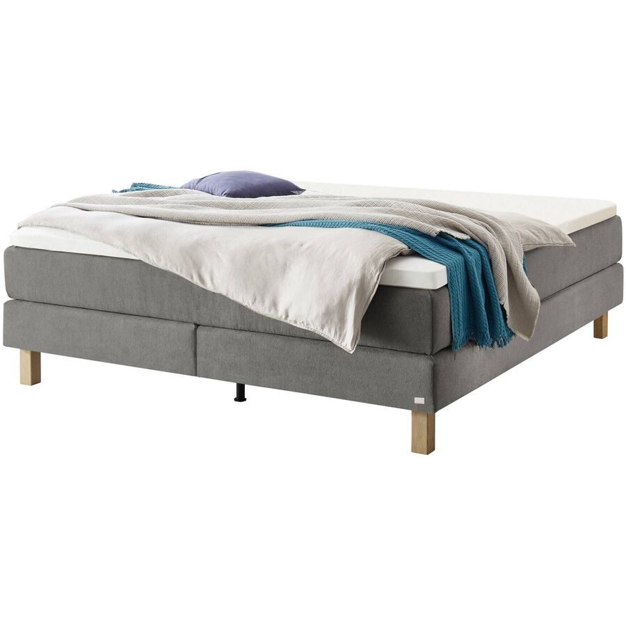 Hasena Boxspringbett Carlota Grau Stoff/Holz/Holzwerkstoff 200 x 200 cm - Farbe: Grey - Material: Stoff/Holz/Spanplatte - Boxspringbett