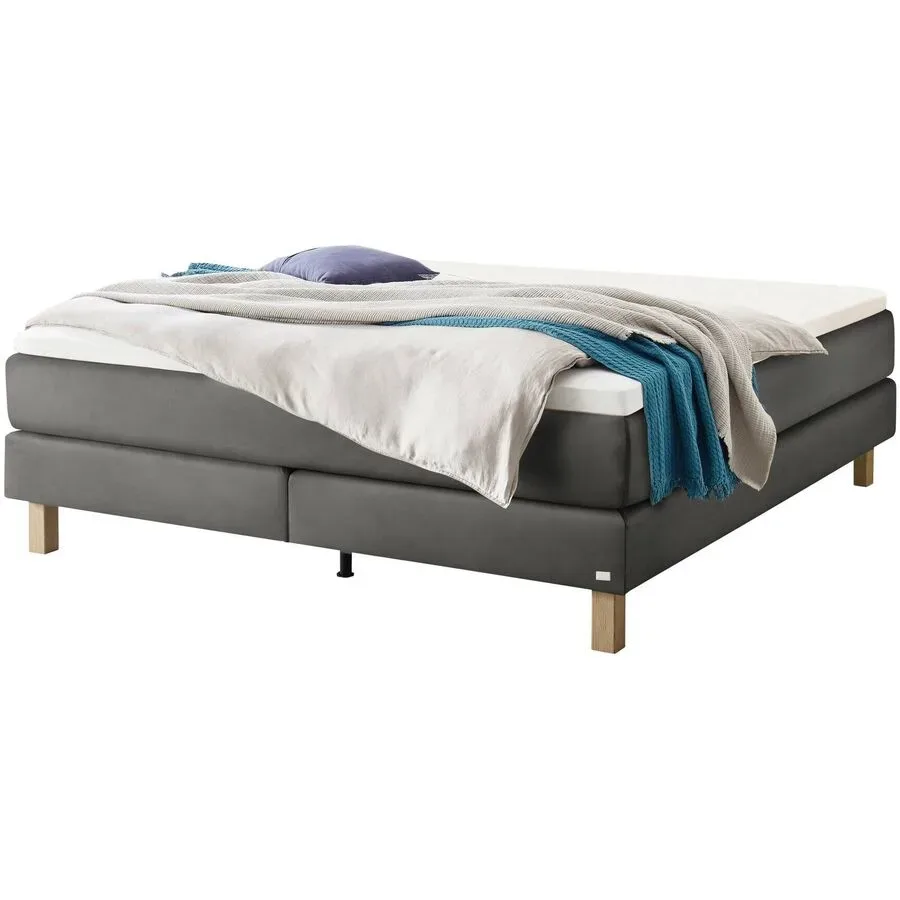 Hasena Boxspringbett Carlota Grau Stoff 140 x 200 cm - Farbe: stahl - Boxspringbett
