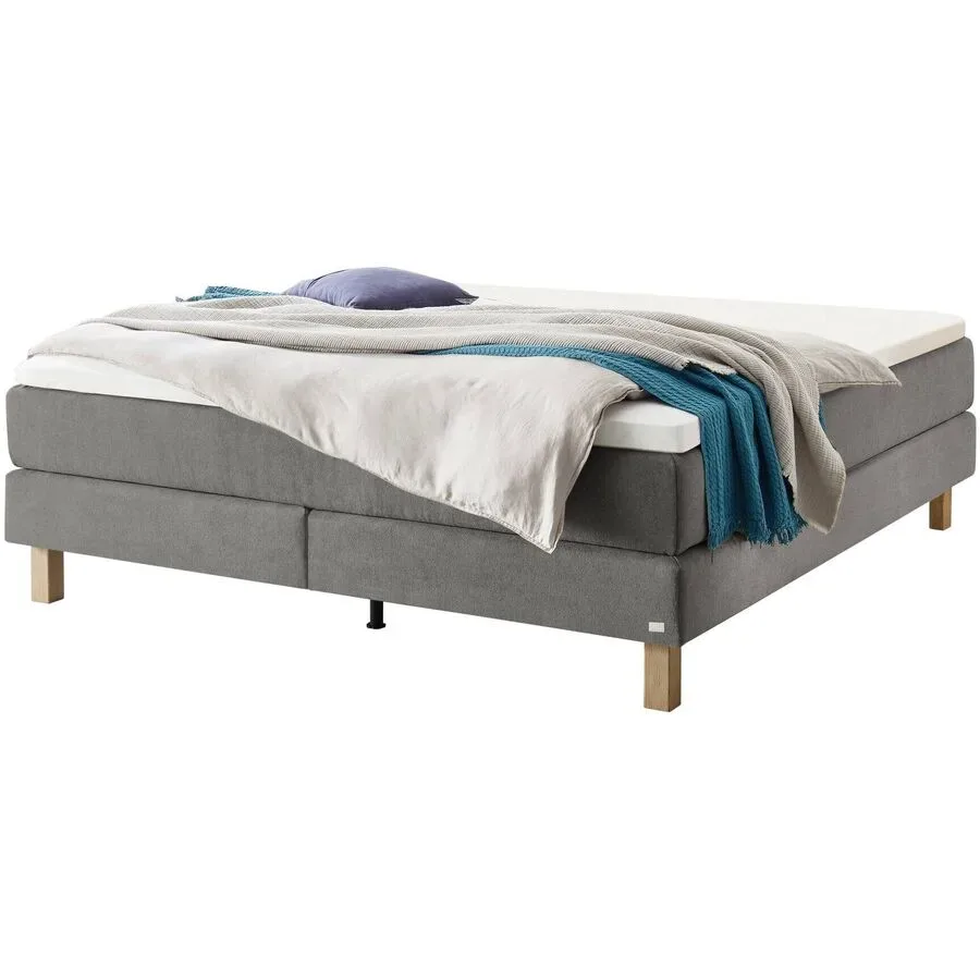 Hasena Boxspringbett Carlota Grau Stoff/Holz/Holzwerkstoff 140 x 200 cm - Farbe: Grey - Material: Stoff/Holz/Spanplatte - Boxspringbett