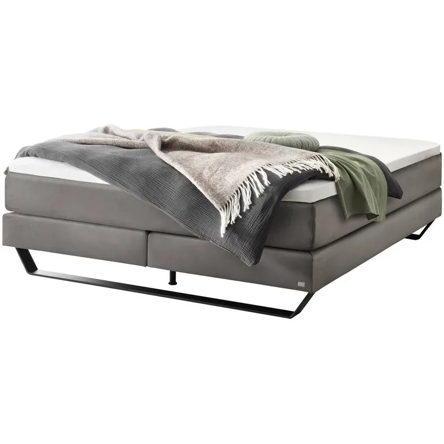 Hasena Boxspringbett Julieta Grau Stoff 160 x 200 cm - Farbe: stahl - Boxspringbett