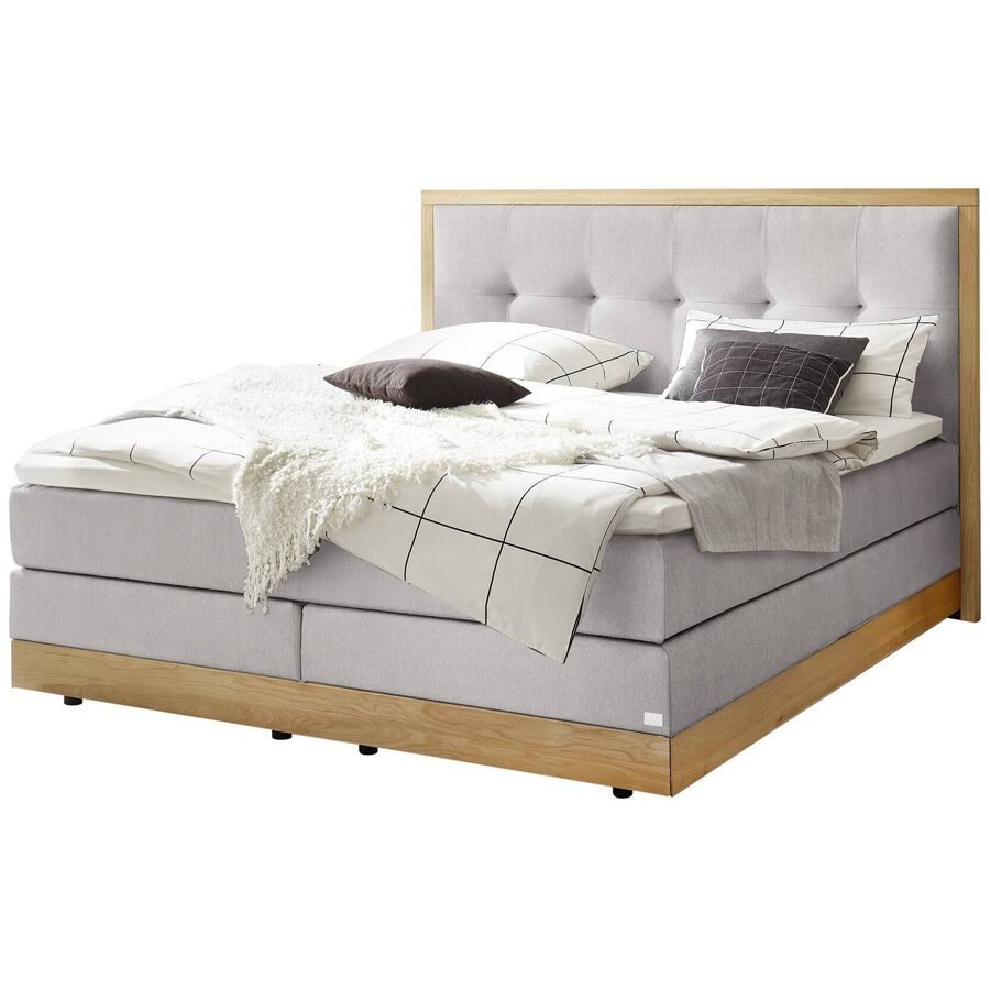 Hasena Boxspringbett Alba Grau Stoff 160 x 200 cm - Farbe: Light Grey - Boxspringbett
