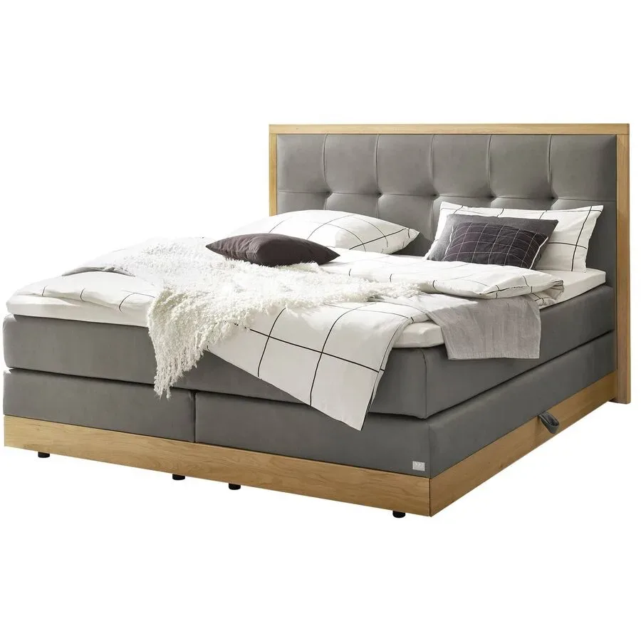 Hasena Boxspringbett Alba Grau Stoff 180 x 200 cm - Farbe: stahl - Boxspringbett