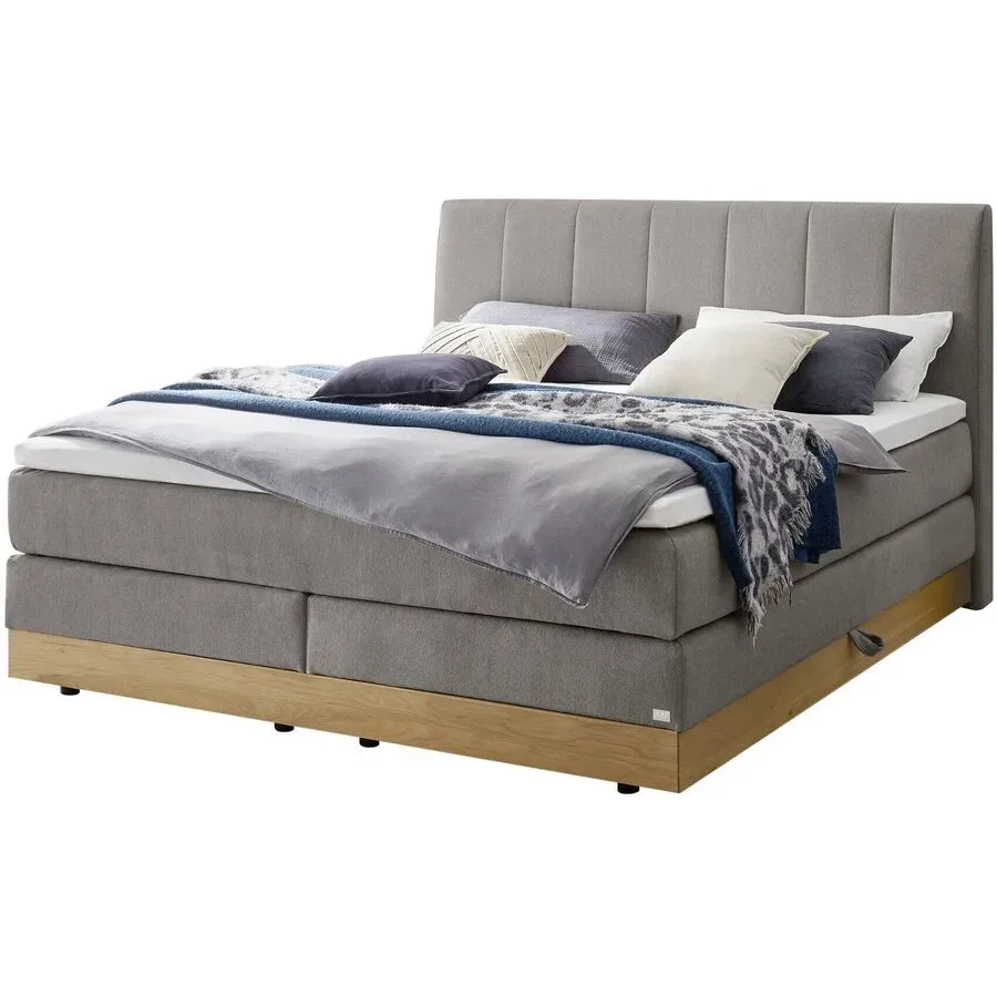 Hasena Boxspringbett Pedrosa Grau/Braun Stoff/Holz/Holzwerkstoff 160 x 200 cm - Farbe: grey/natur - Material: Stoff/Holz/Spanplatte - Boxspringbett