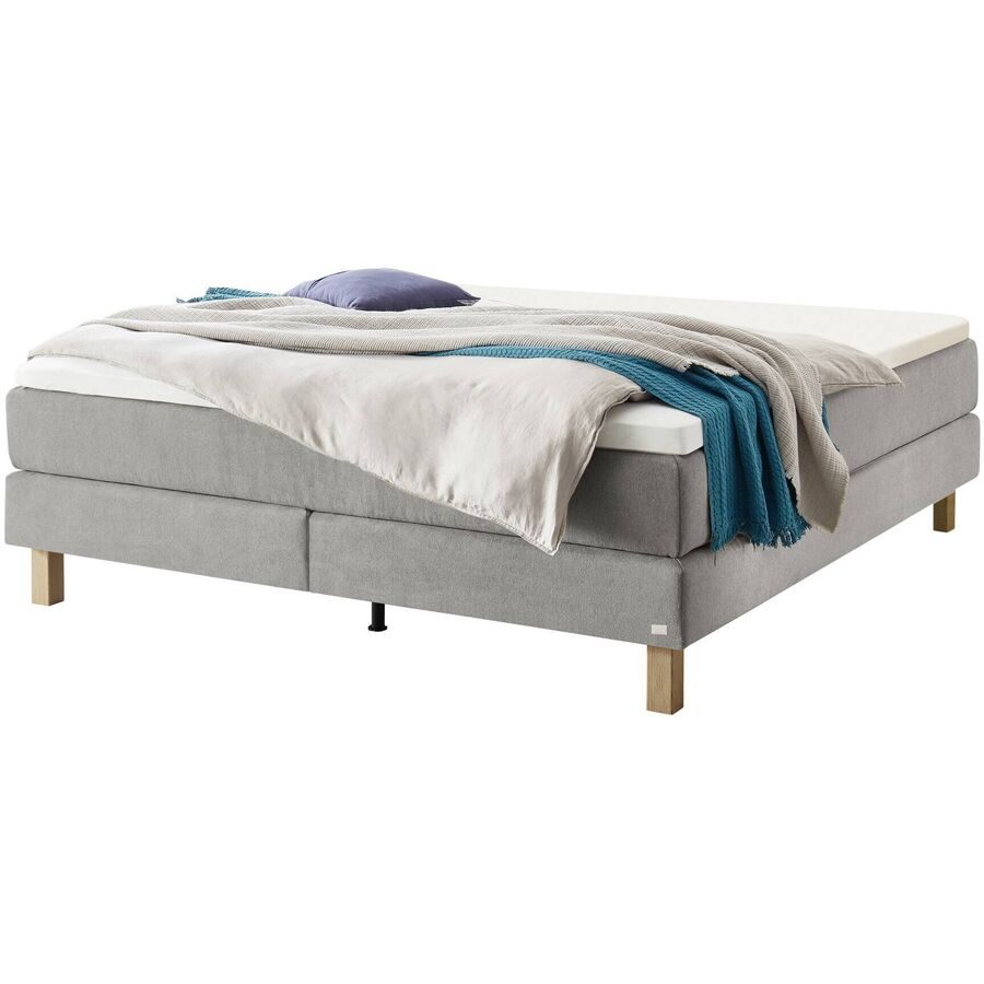 Hasena Boxspringbett Carlota Grau Stoff 160 x 200 cm - Farbe: Light Grey - Boxspringbett