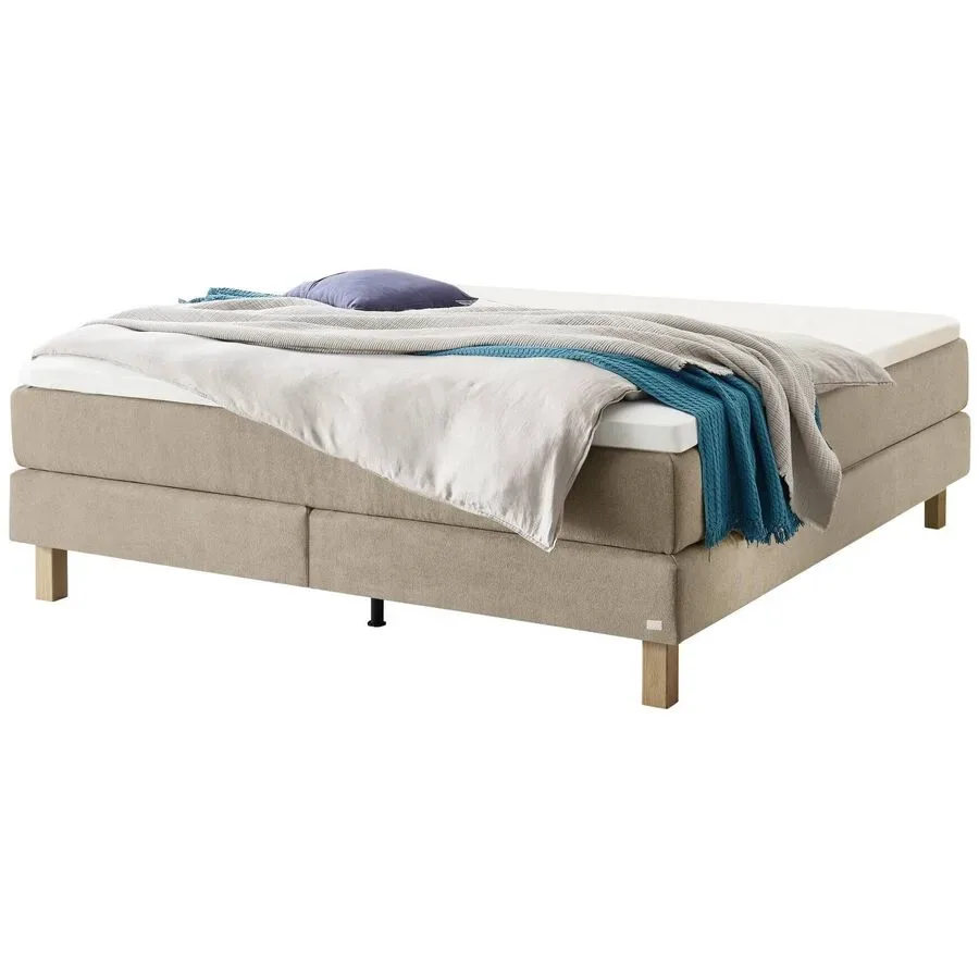 Hasena Boxspringbett Carlota Beige Stoff/Holz/Holzwerkstoff 160 x 200 cm - Farbe: sand - Material: Stoff/Holz/Spanplatte - Boxspringbett
