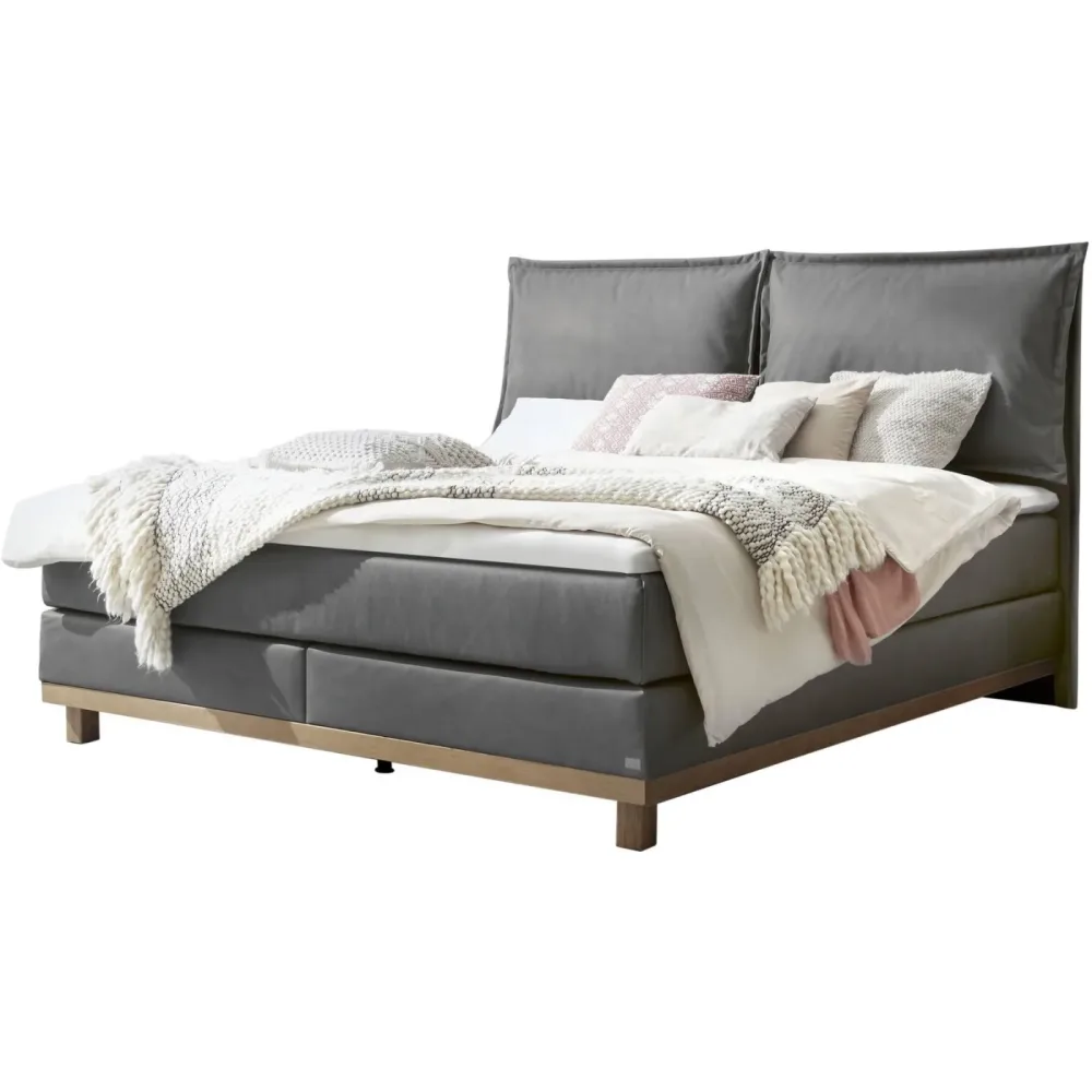 Hasena Boxspringbett Zamora Grau Stoff 160 x 200 cm - Farbe: stahl - Boxspringbett