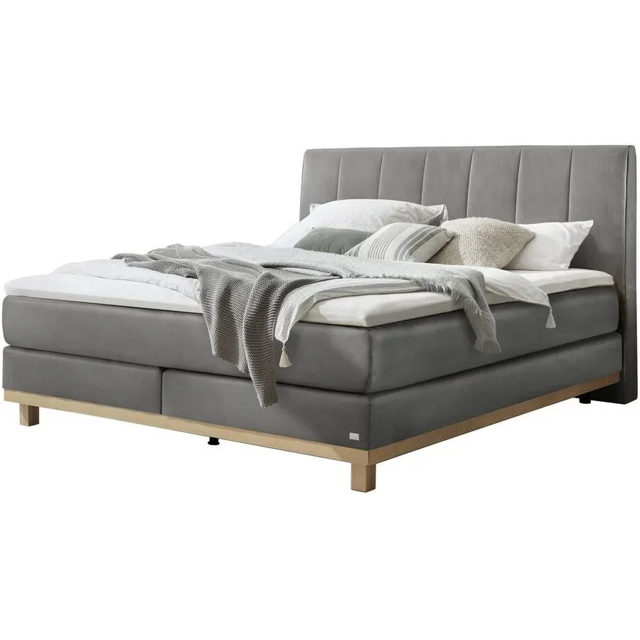 Hasena Boxspringbett Estela Grau/Braun Stoff/Holz/Holzwerkstoff 200 x 200 cm - Farbe: stahl/natur - Material: Stoff/Holz/Spanplatte - Boxspringbett