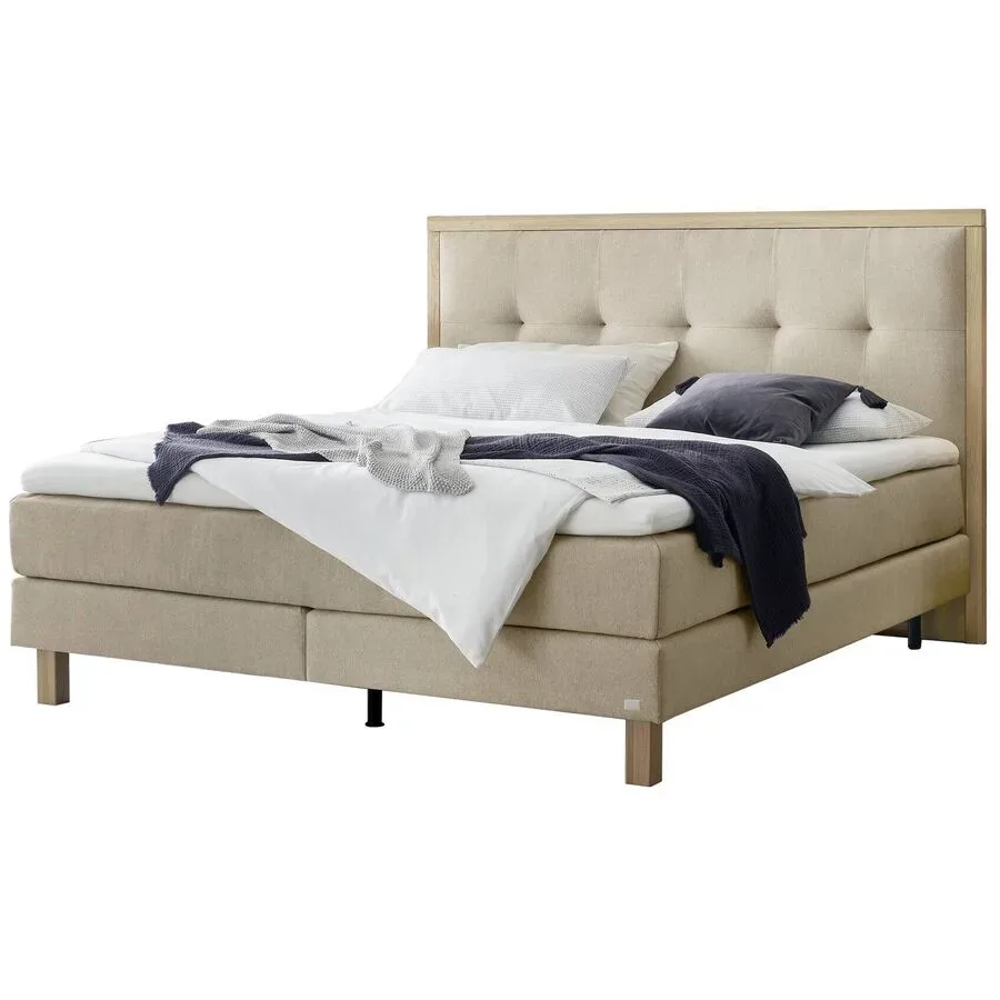 Hasena Boxspringbett Solara Beige Stoff 200 x 200 cm - Farbe: sand - Boxspringbett