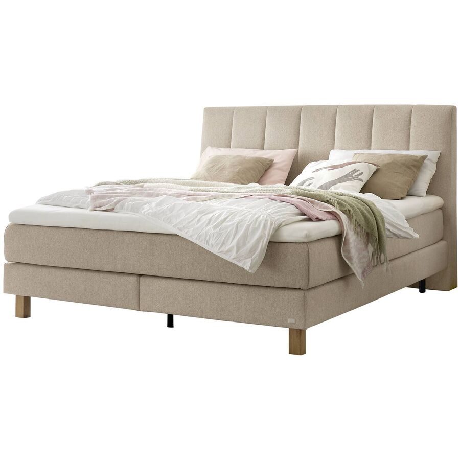 Hasena Boxspringbett Reina Beige Stoff/Holz/Holzwerkstoff 140 x 200 cm - Farbe: sand - Material: Stoff/Holz/Spanplatte - Boxspringbett