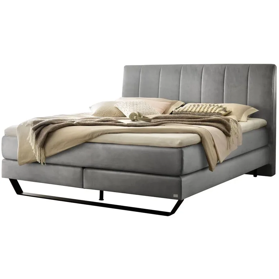Hasena Boxspringbett Ambra Grau Stoff 160 x 200 cm - Farbe: stahl - Möbel Konfigurator: Traummöbel individuell zusammenstellen - Boxspringbett