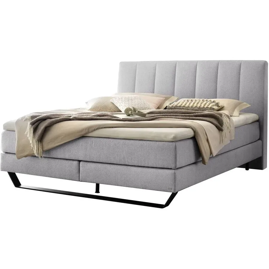 Hasena Boxspringbett Ambra Grau Stoff/Holz/Holzwerkstoff 160 x 200 cm - Farbe: Light Grey - Möbel Konfigurator: Traummöbel individuell zusammenstellen