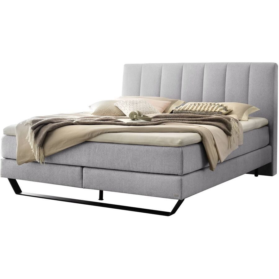 Hasena Boxspringbett Ambra Grau Stoff/Holz/Holzwerkstoff 180 x 200 cm - Farbe: Light Grey - Material: Stoff/Holz/Spanplatte - Boxspringbett