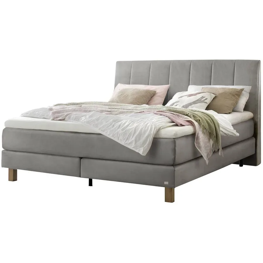 Hasena Boxspringbett Reina Grau Stoff 200 x 200 cm - Farbe: stahl - Boxspringbett
