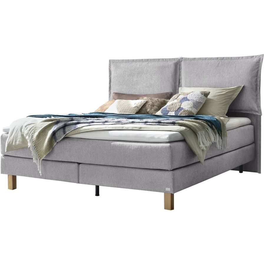 Hasena Boxspringbett Bonita Grau Stoff 140 x 200 cm - Farbe: Light Grey - Boxspringbett