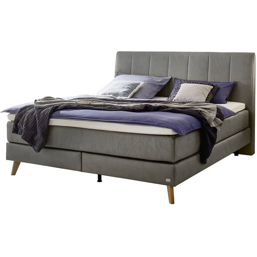 Hasena Boxspringbett Fernanda Grau Stoff 160 x 200 cm - Farbe: stahl - Boxspringbett