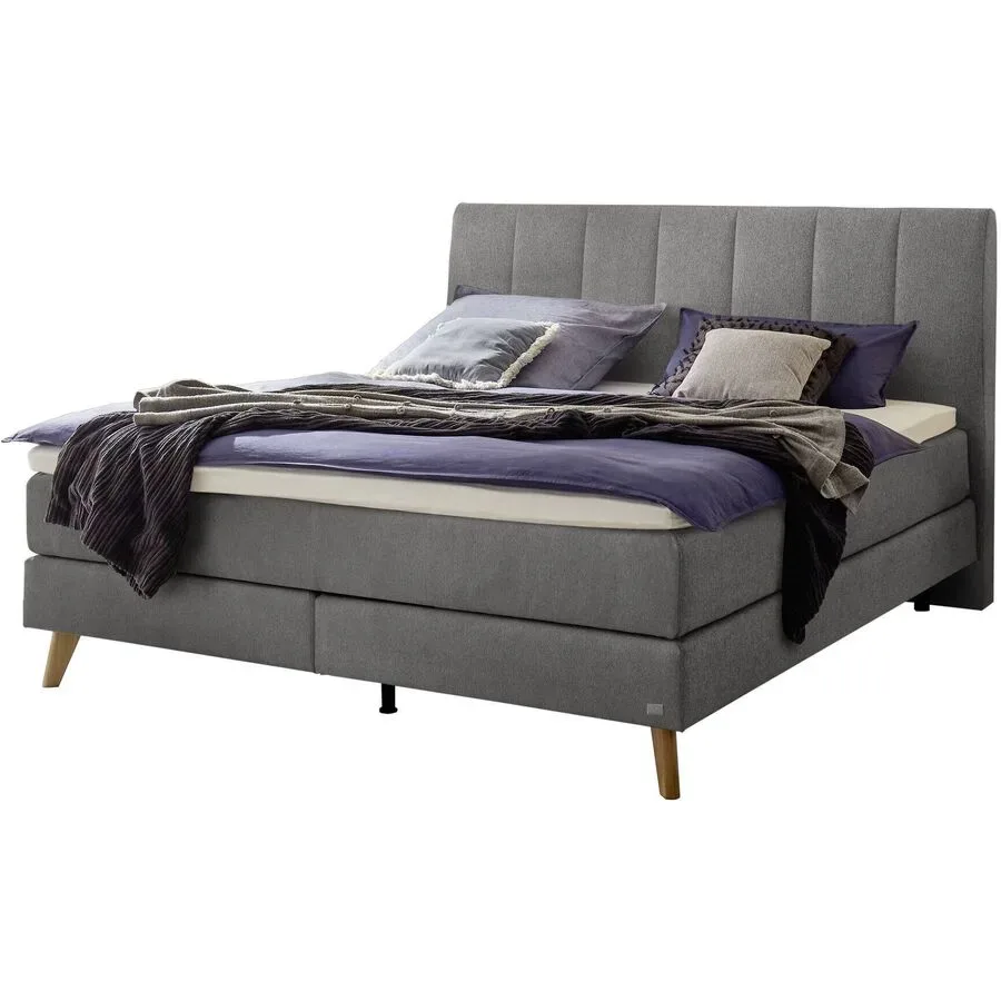 Hasena Boxspringbett Fernanda Grau Stoff/Holz/Holzwerkstoff 180 x 200 cm - Farbe: Grey - Material: Stoff/Holz/Spanplatte - Boxspringbett