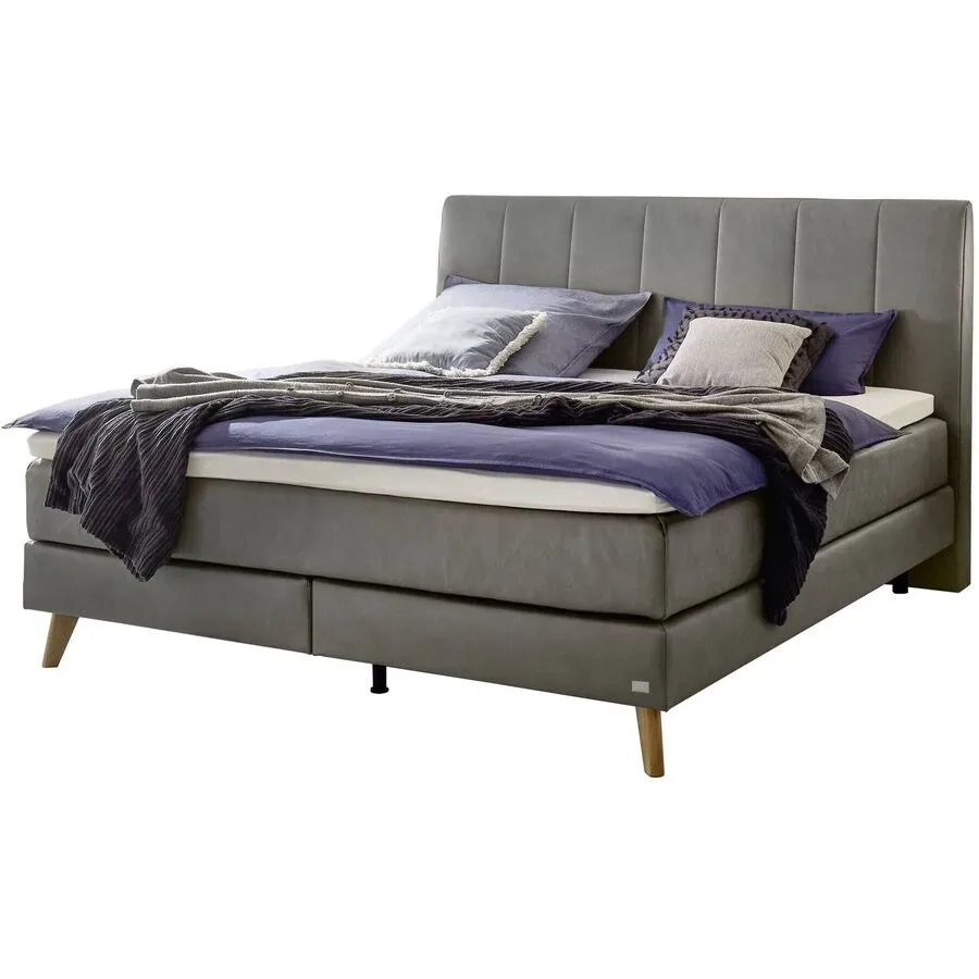 Hasena Boxspringbett Fernanda Grau Stoff 200 x 200 cm - Farbe: stahl - Boxspringbett