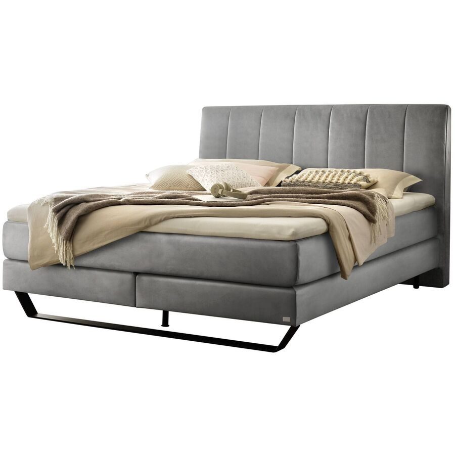 Hasena Boxspringbett Ambra Grau Stoff 140 x 200 cm - Farbe: stahl - Möbel Konfigurator: Traummöbel individuell zusammenstellen - Boxspringbett