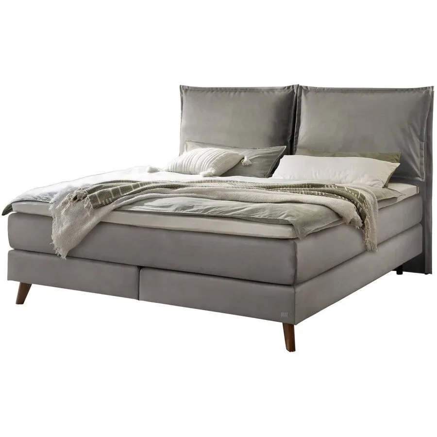 Hasena Boxspringbett Ricarda Grau Stoff 140 x 200 cm - Farbe: stahl - Boxspringbett