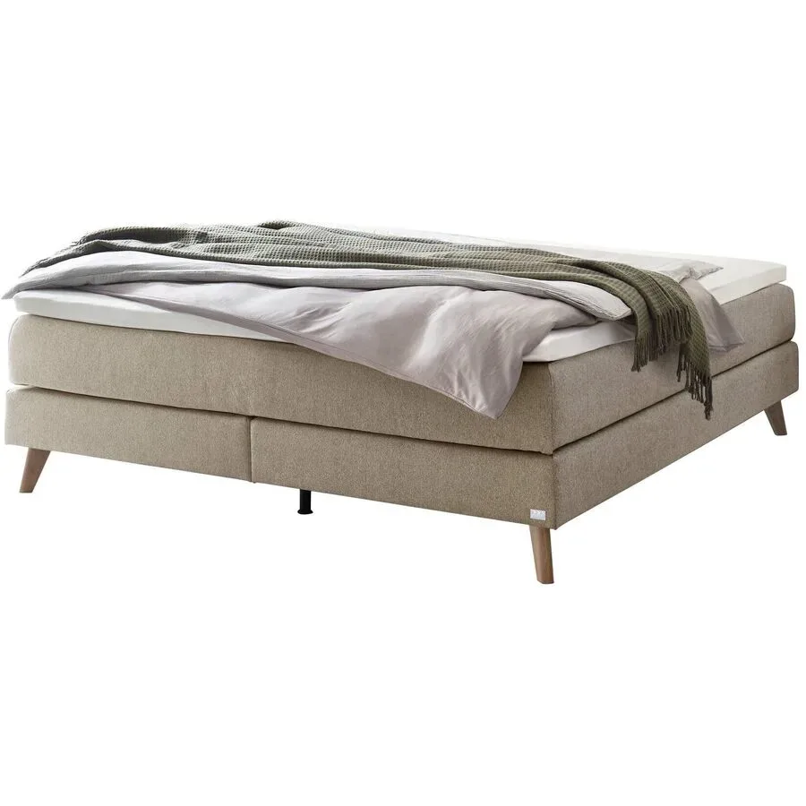 Hasena Boxspringbett Beatriz Beige Stoff/Holz/Holzwerkstoff 140 x 200 cm - Farbe: sand - Material: Stoff/Holz/Spanplatte - Boxspringbett