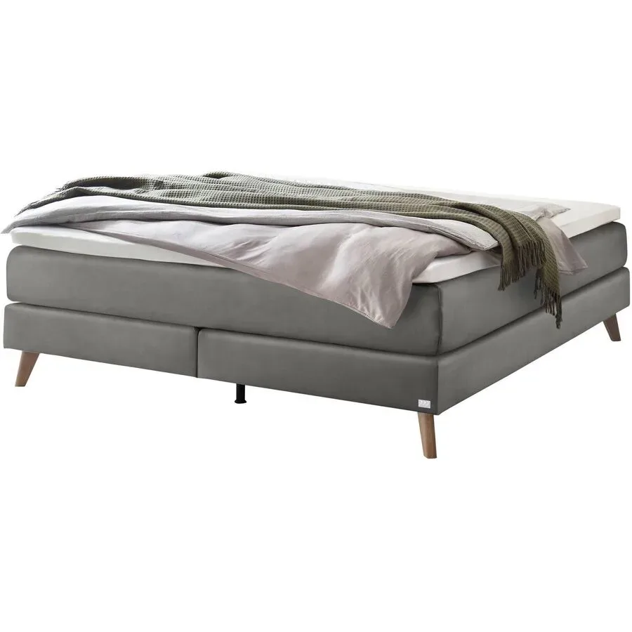 Hasena Boxspringbett Beatriz Grau Stoff 140 x 200 cm - Farbe: stahl - Boxspringbett