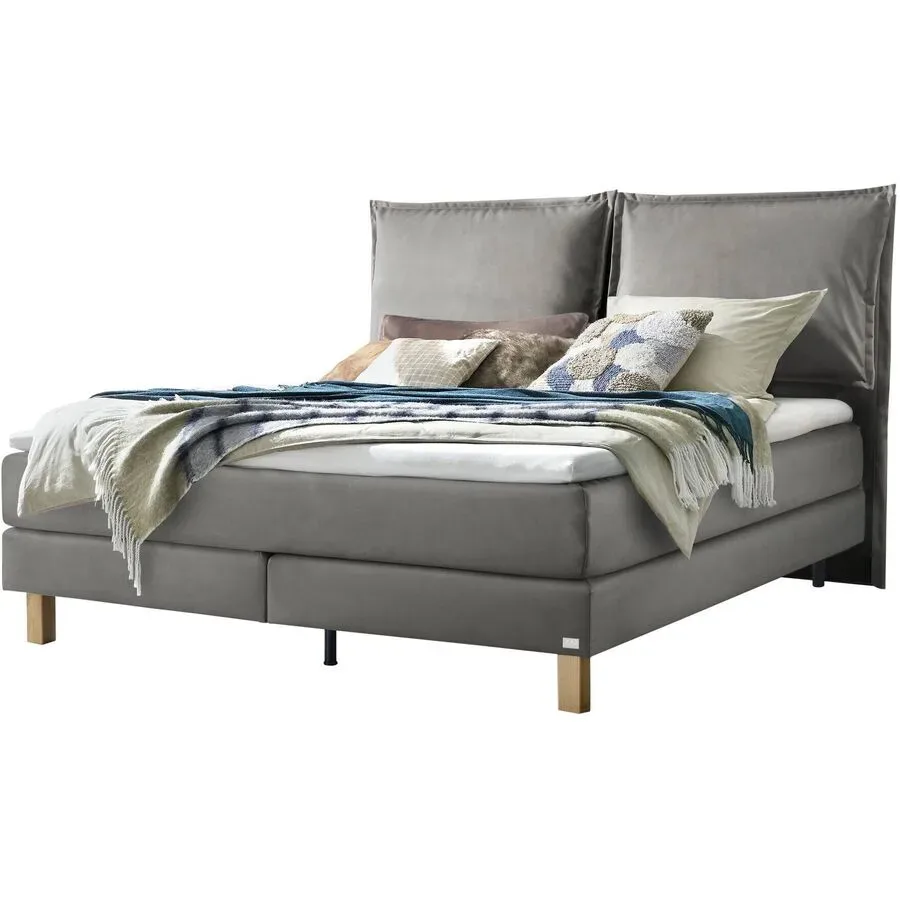 Hasena Boxspringbett Bonita Grau Stoff/Holz/Holzwerkstoff 200 x 200 cm - Farbe: stahl - Material: Stoff/Holz/Spanplatte - Boxspringbett