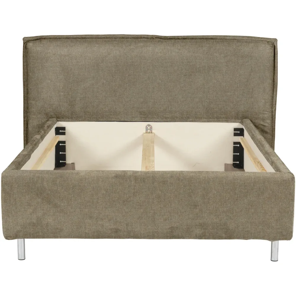Bett Bow Beige Stoff 160 x 220 cm - Material: 51% Polyester, 42% Acryl, 7% Baumwolle mit attraktiver Spezialnaht am Kopfteil, im skandinavischen