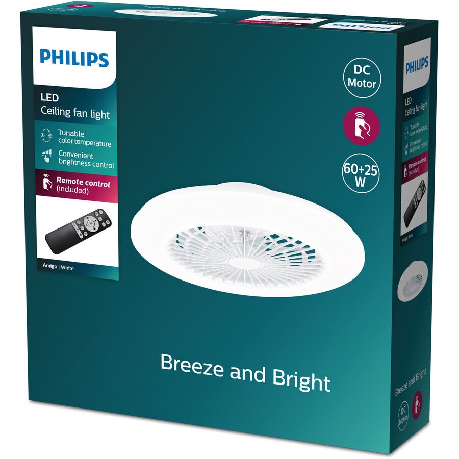 Ventilator Philips Weiss Kunststoff/Metall - LED - Lichtfarbe: Extra warmweiss - Helles Neutralweiss - Ventilator