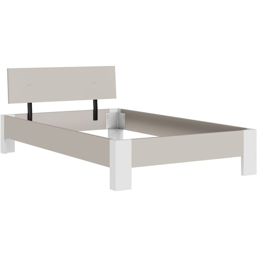 Bett Window Beige/Grau Holz 126 x 209 cm - Farbe: Greige - Material: Holzwerkstoff - Möbel Konfigurator: Traummöbel individuell zusammenstellen - Bett