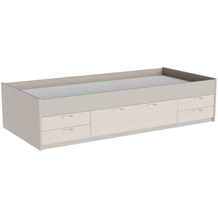 Bett Window Beige/Grau Holz/Holzwerkstoff 90 x 200 cm - Farbe: Greige - Möbel Konfigurator: Traummöbel individuell zusammenstellen - Bett