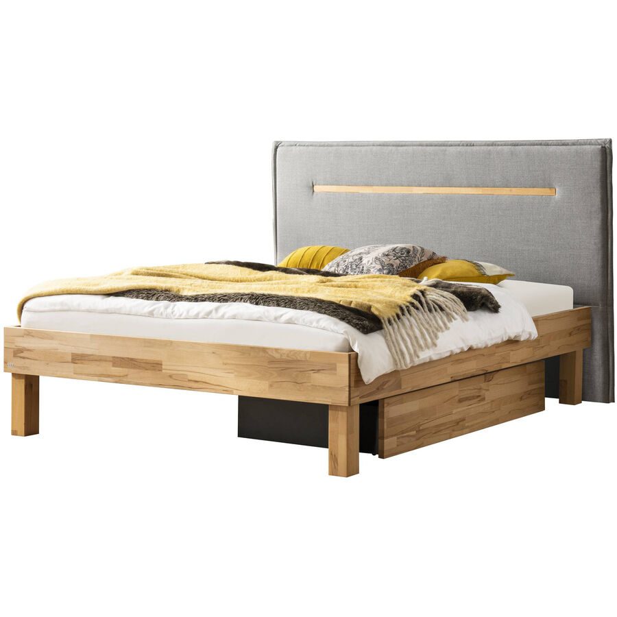 Hasena Bett Sassari Braun Holz 180 x 200 cm - Farbe: Kernbuche/lightgrey - Material: Kernbuche massiv - Bett