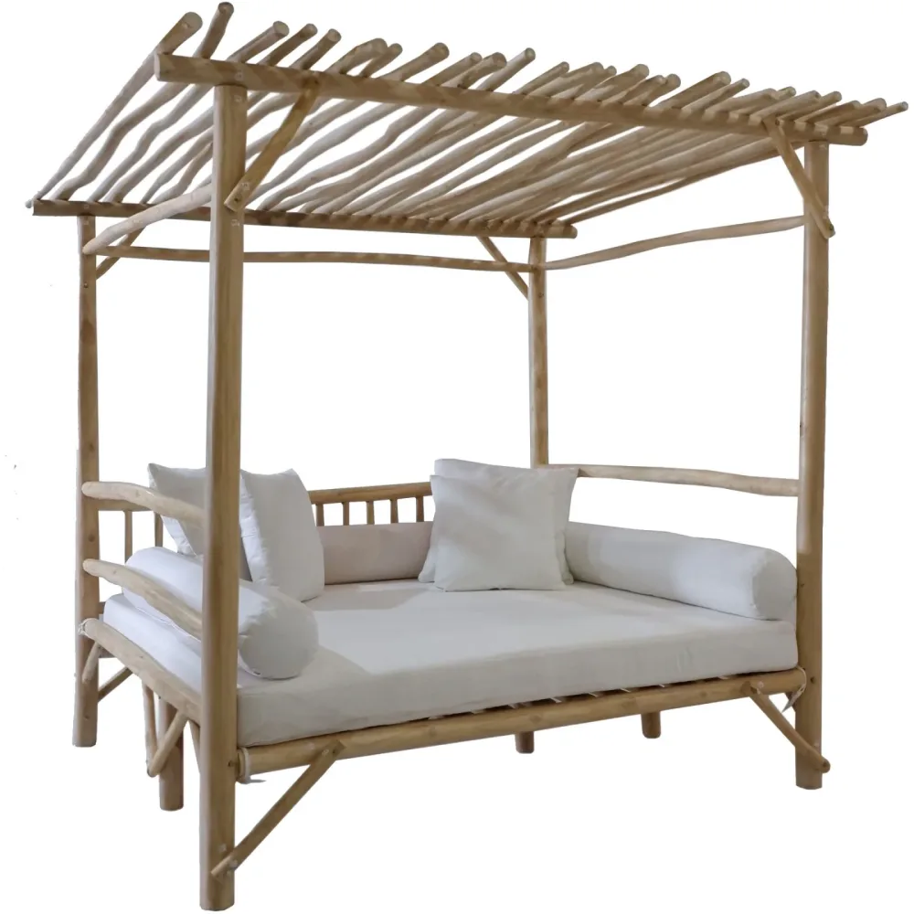 Liegesofa - Farbe: natur/weiss - Material: Teak - 49