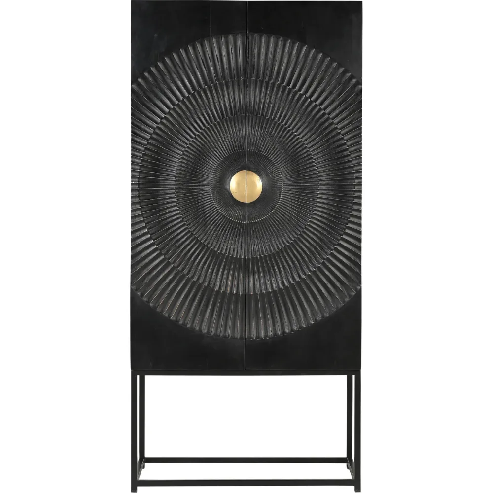 Schrank Smooth Gold/Schwarz Holz 75 cm 160 cm 39 cm - Farbe: schwarz-gold - Material: Mangoholz massiv - Schrank