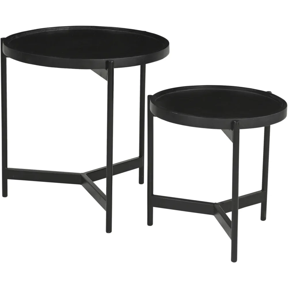 Beistelltisch 2er-Set Smooth Schwarz Holz 45 cm - Material: Mangoholz massiv - Beistelltisch 2er-Set