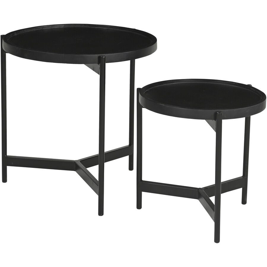 Beistelltisch 2er-Set Smooth Schwarz Holz 45 cm - Material: Mangoholz massiv - Beistelltisch 2er-Set