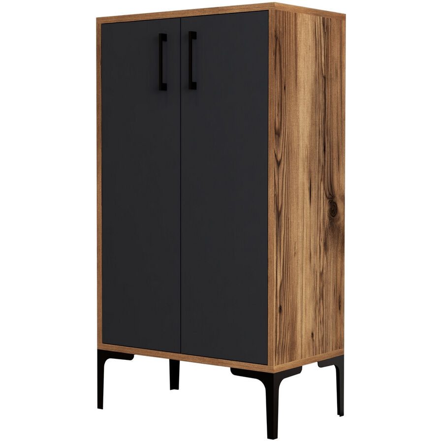 Schuhschrank Yemek Braun/Grau Holzwerkstoff 101 cm 36 cm - Farbe: Walnuss/anthrazit - Material: Melaminbeschichtete Spanplatte - Schuhschrank