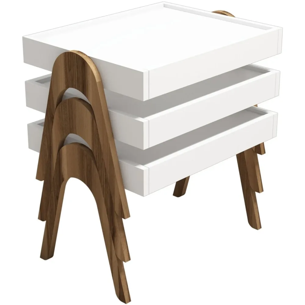 Beistelltisch 3er-Set Yasam Braun/Weiss Kunststoff 45 cm Stapelbar - Farbe: Walnuss - Material: Melamin - Beistelltisch 3er-Set