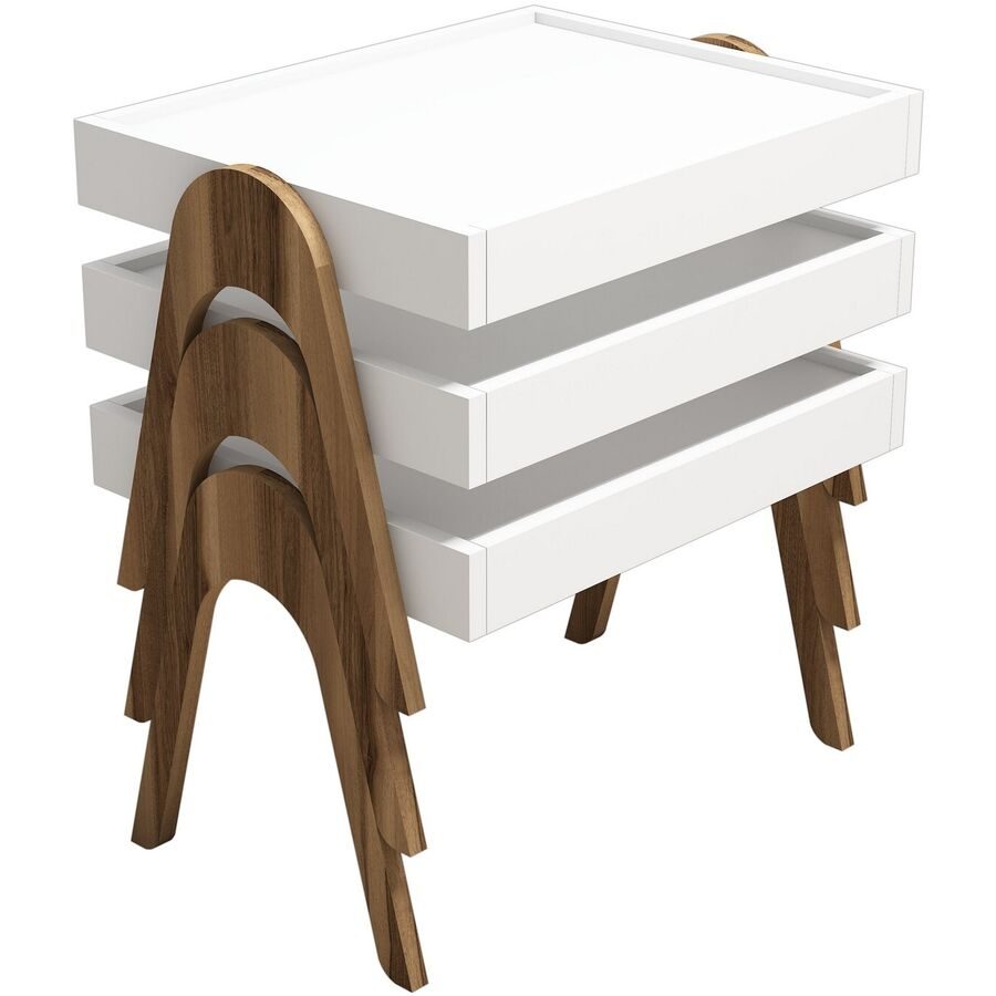 Beistelltisch 3er-Set Yasam Braun/Weiss Kunststoff 45 cm Stapelbar - Farbe: Walnuss - Material: Melamin - Beistelltisch 3er-Set