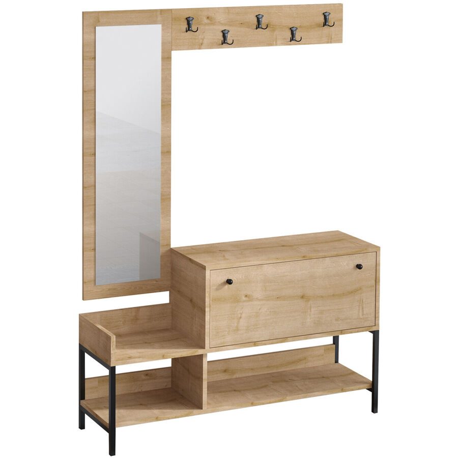 Schuhschrank Yemek Braun Holzwerkstoff 125 cm 25 cm - Farbe: eiche - Material: Melaminbeschichtete Spanplatte - Schuhschrank