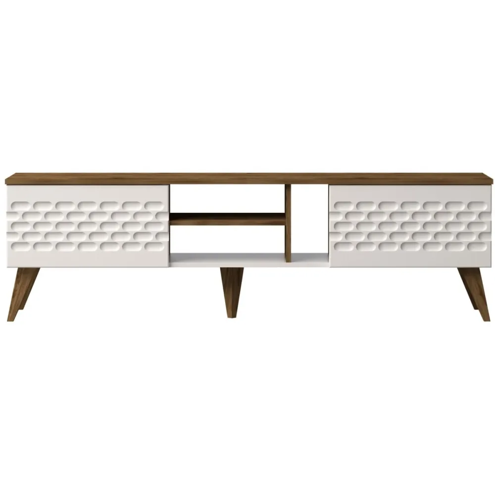 TV-Möbel Yasam Weiss/Braun Holzwerkstoff 53 cm 180 cm 35 cm - Farbe: weiss/natur - Material: Melaminbeschichtete Spanplatte - TV-Möbel