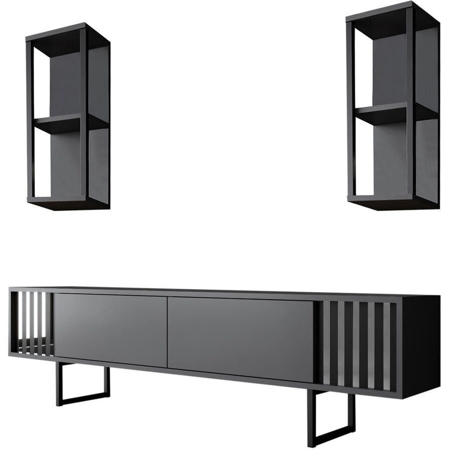 TV-Möbel Yasam Grau Holzwerkstoff 37 cm 14 cm 191 cm - Farbe: anthrazit - Material: Melaminbeschichtete Spanplatte - TV-Möbel