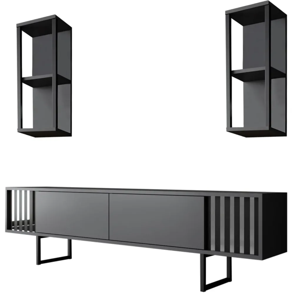 TV-Möbel Yasam Grau Holzwerkstoff 37 cm 14 cm 191 cm - Farbe: anthrazit - Material: Melaminbeschichtete Spanplatte - TV-Möbel